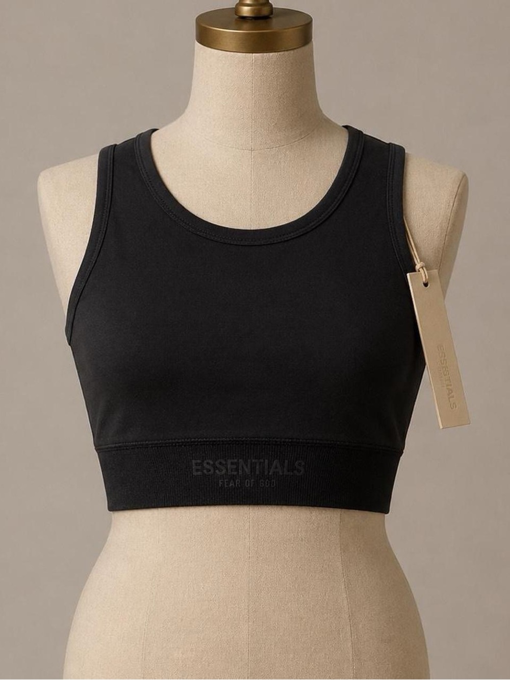 Essentials Black Ribbed Sports Bra Crop